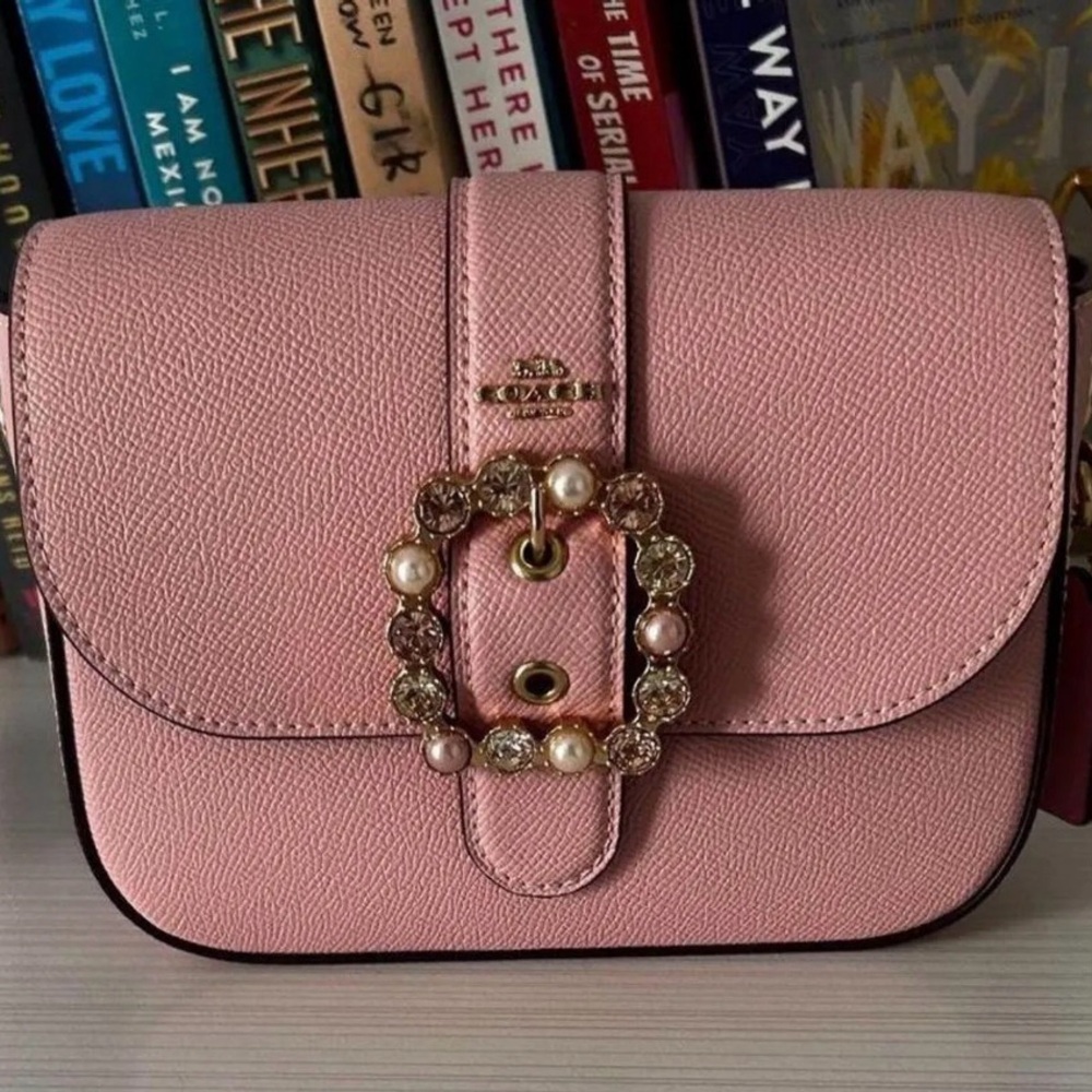 Coach X Disney Pink Gemma Crossbody Bag with Pearl, Diamond Buckle